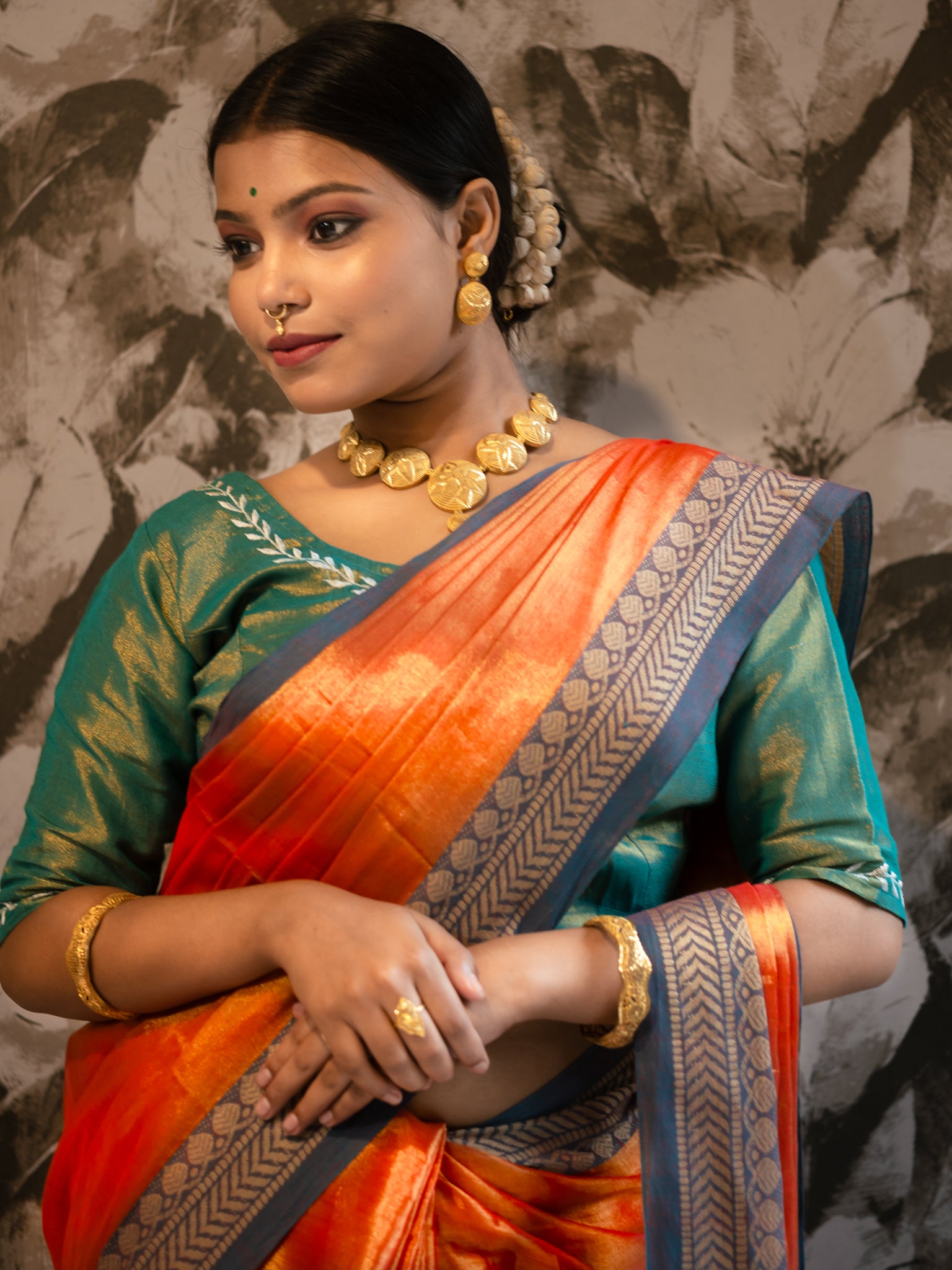 Rich Orange Tissue Saree