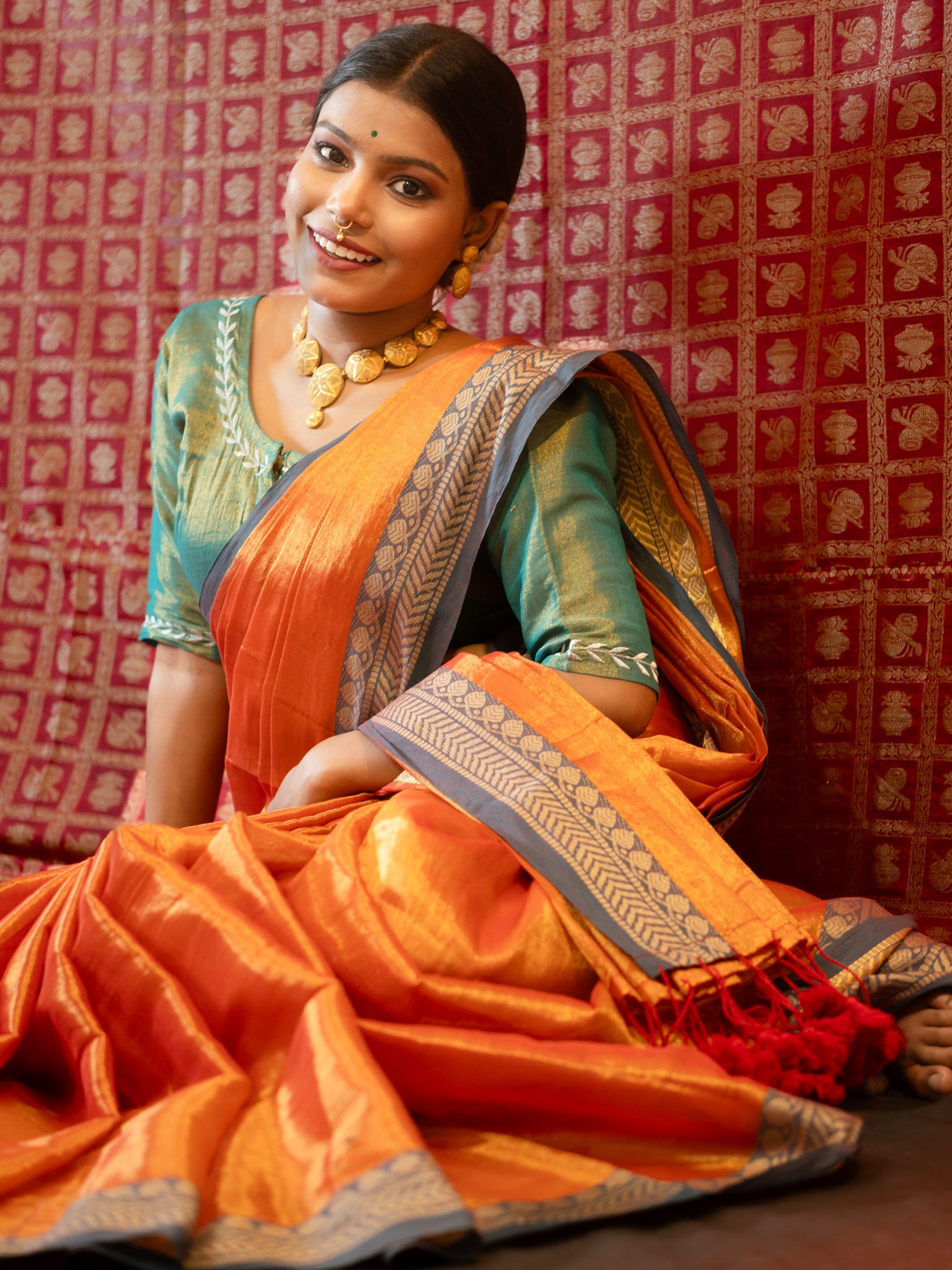 Rich Orange Tissue Saree