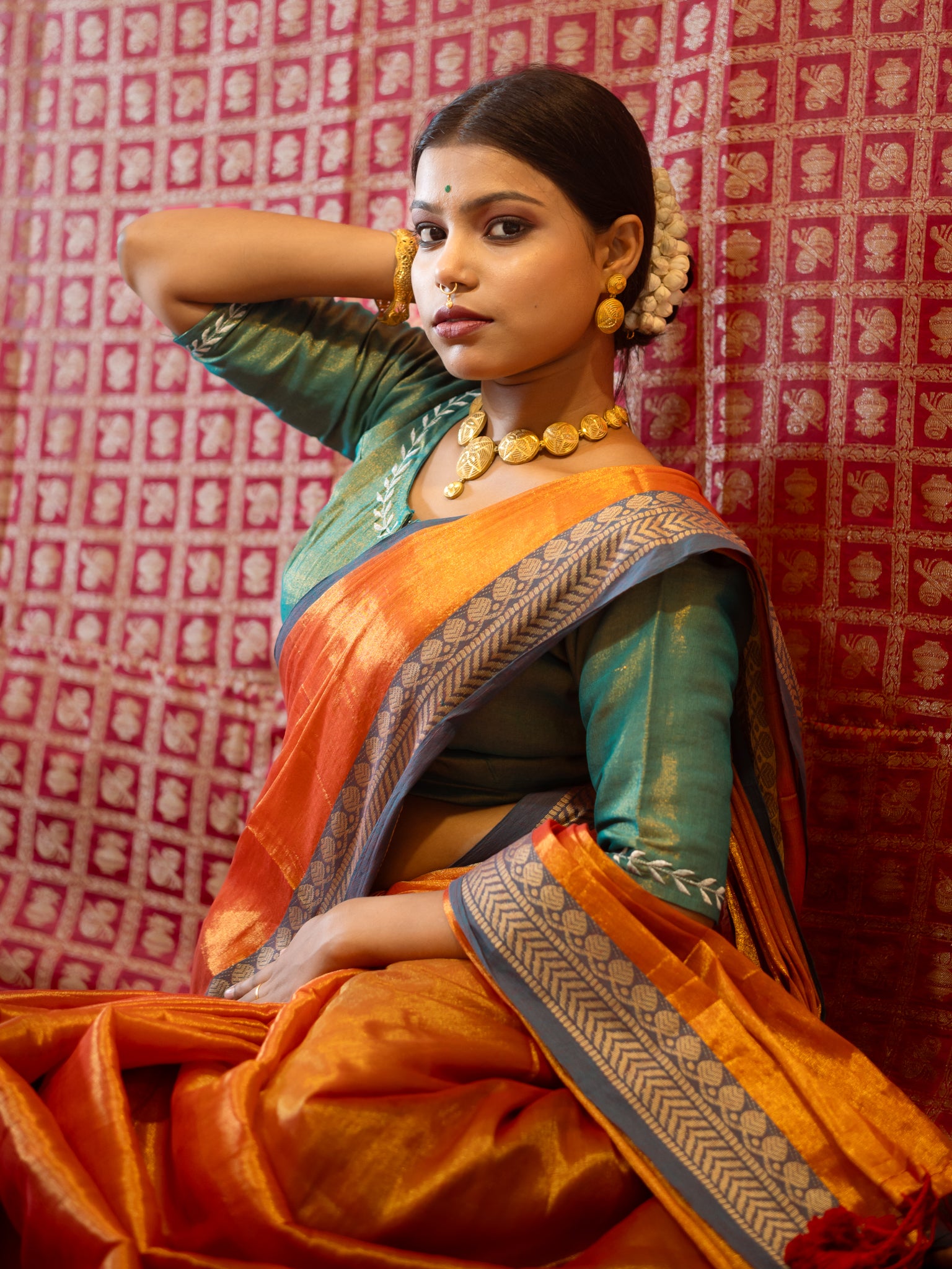 Rich Orange Tissue Saree