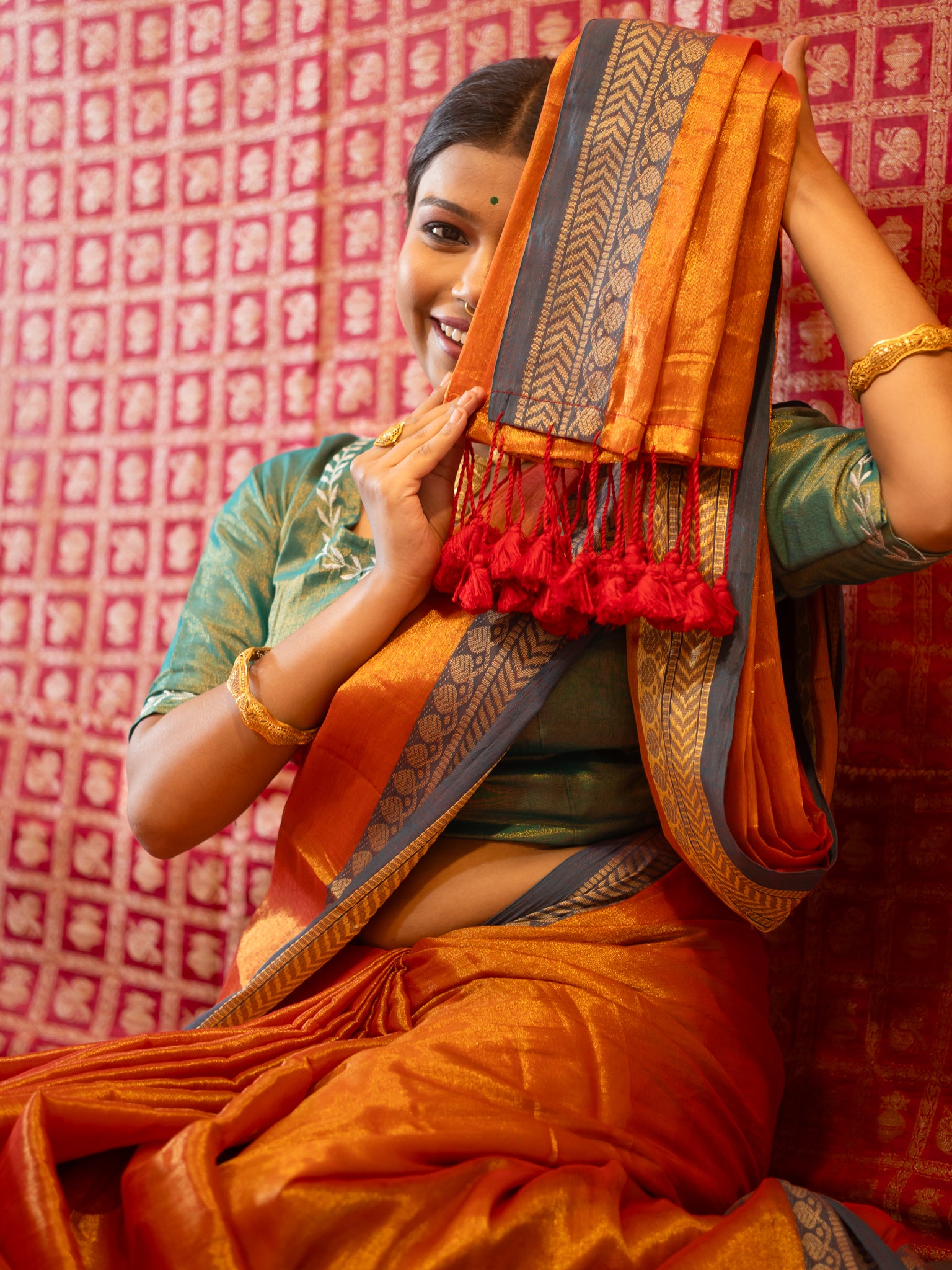 Rich Orange Tissue Saree