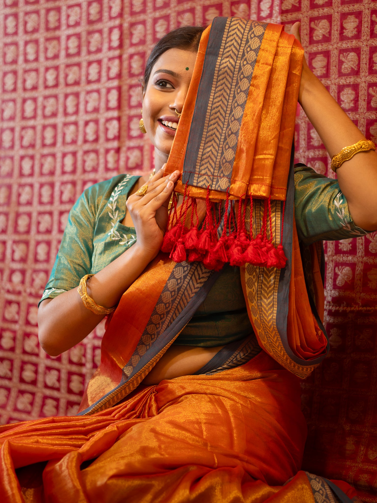 Rich Orange Tissue Saree