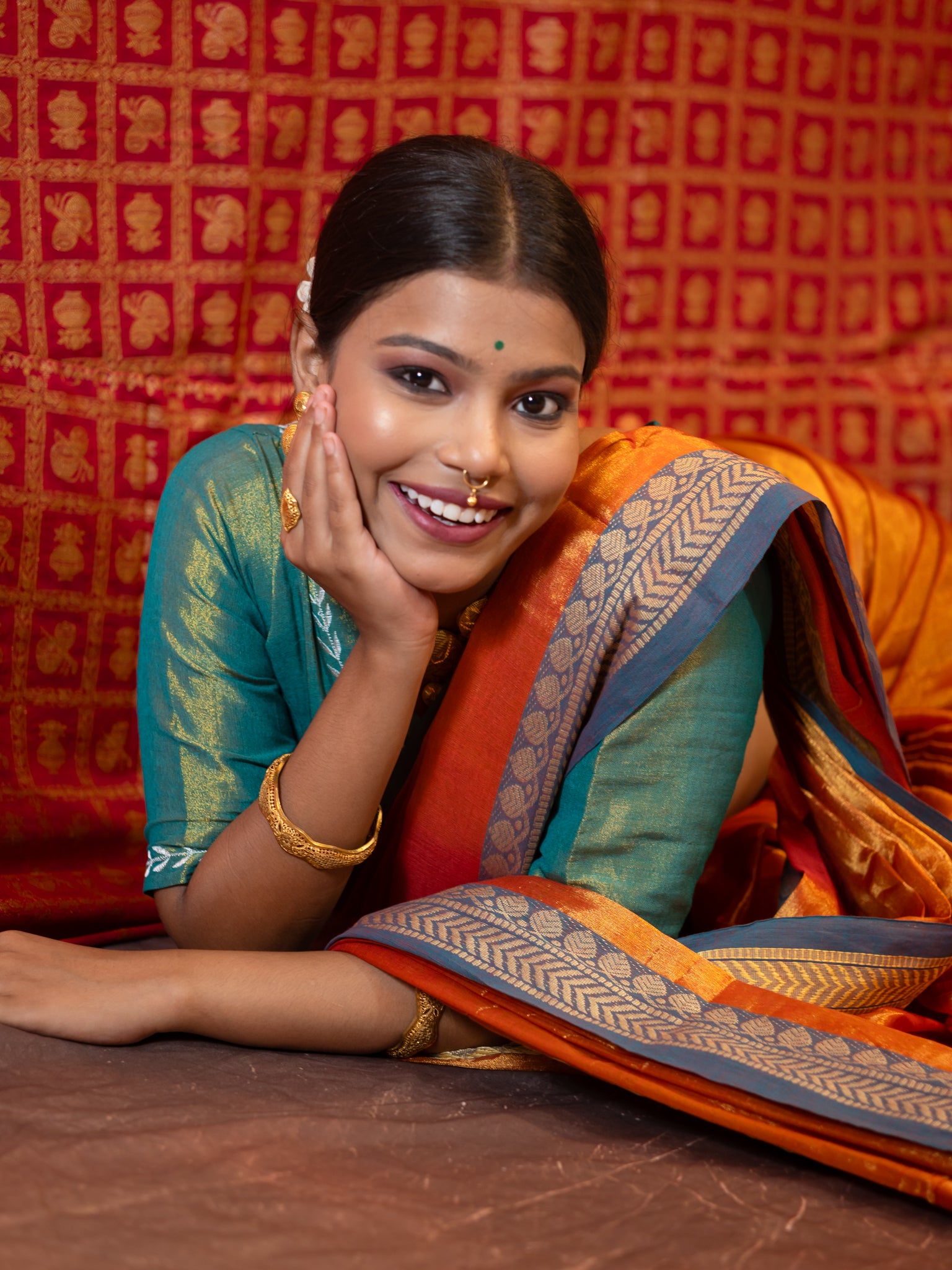 Rich Orange Tissue Saree