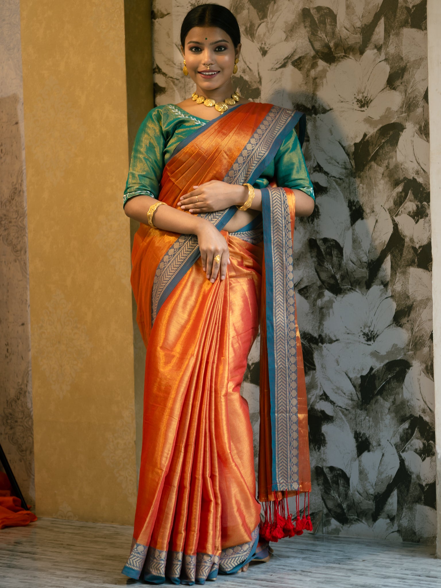 Rich Orange Tissue Saree