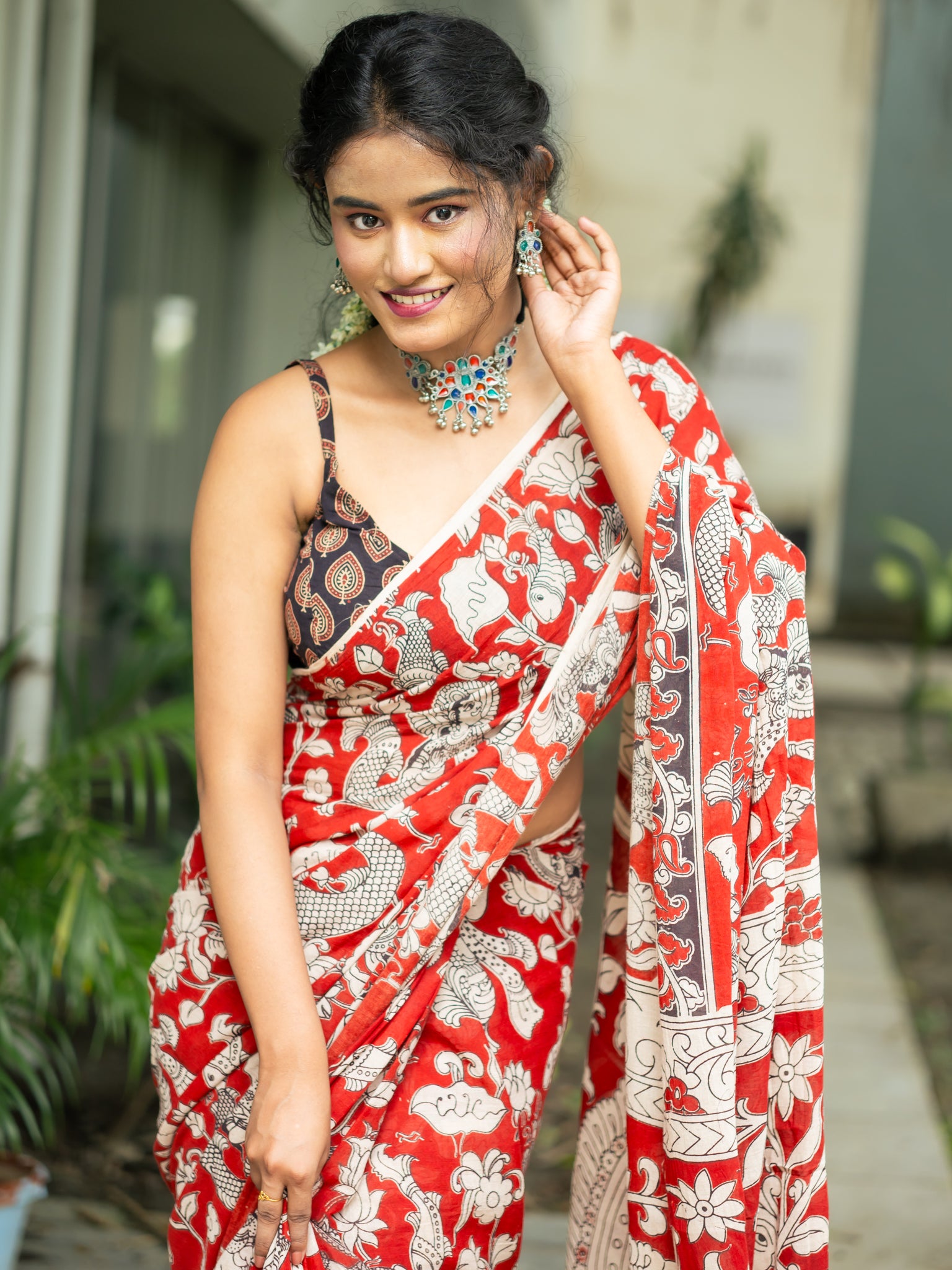 Rongaboti Bandha Kalamkari Cotton Saree
