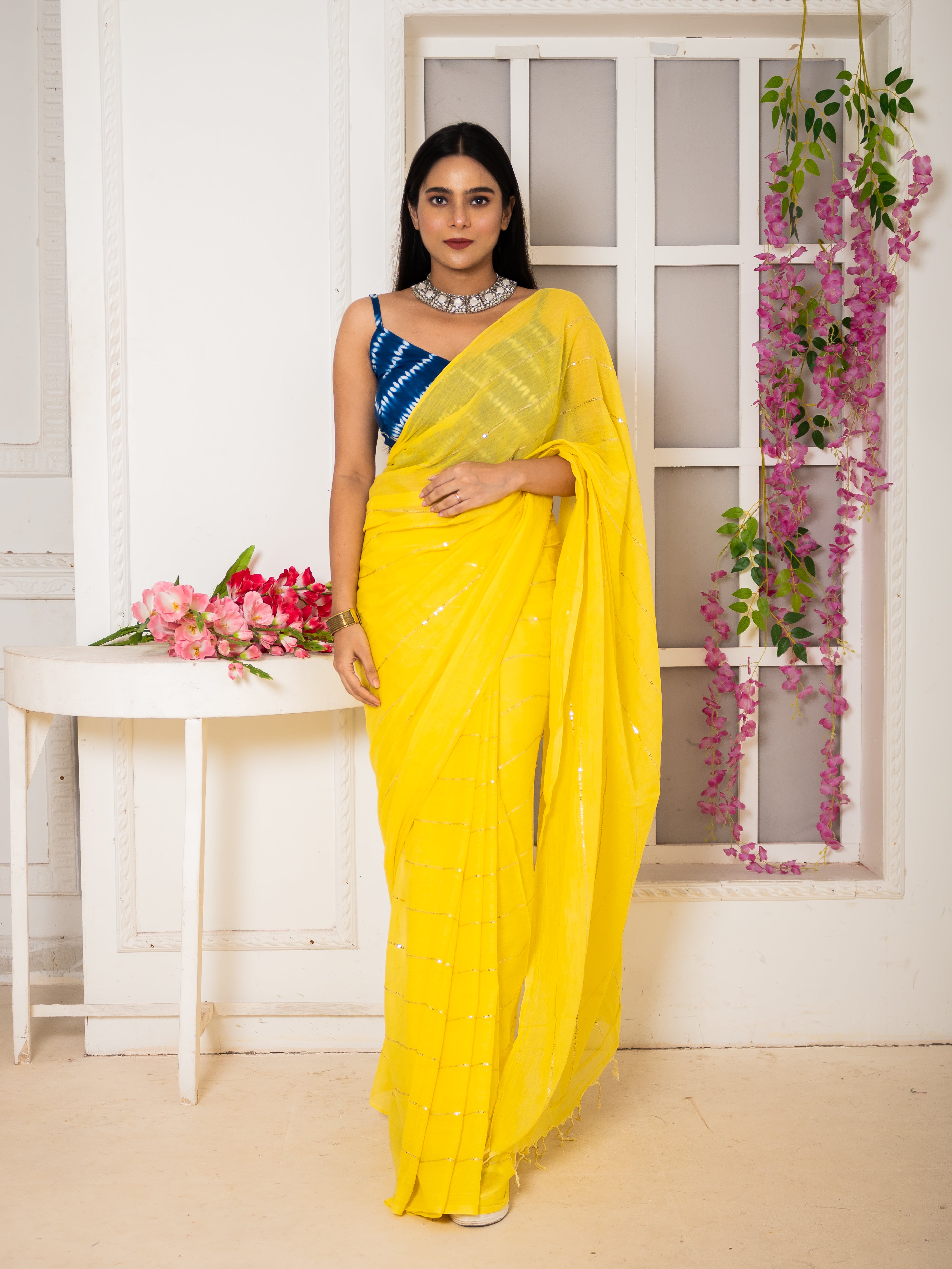 Yellow sequence saree