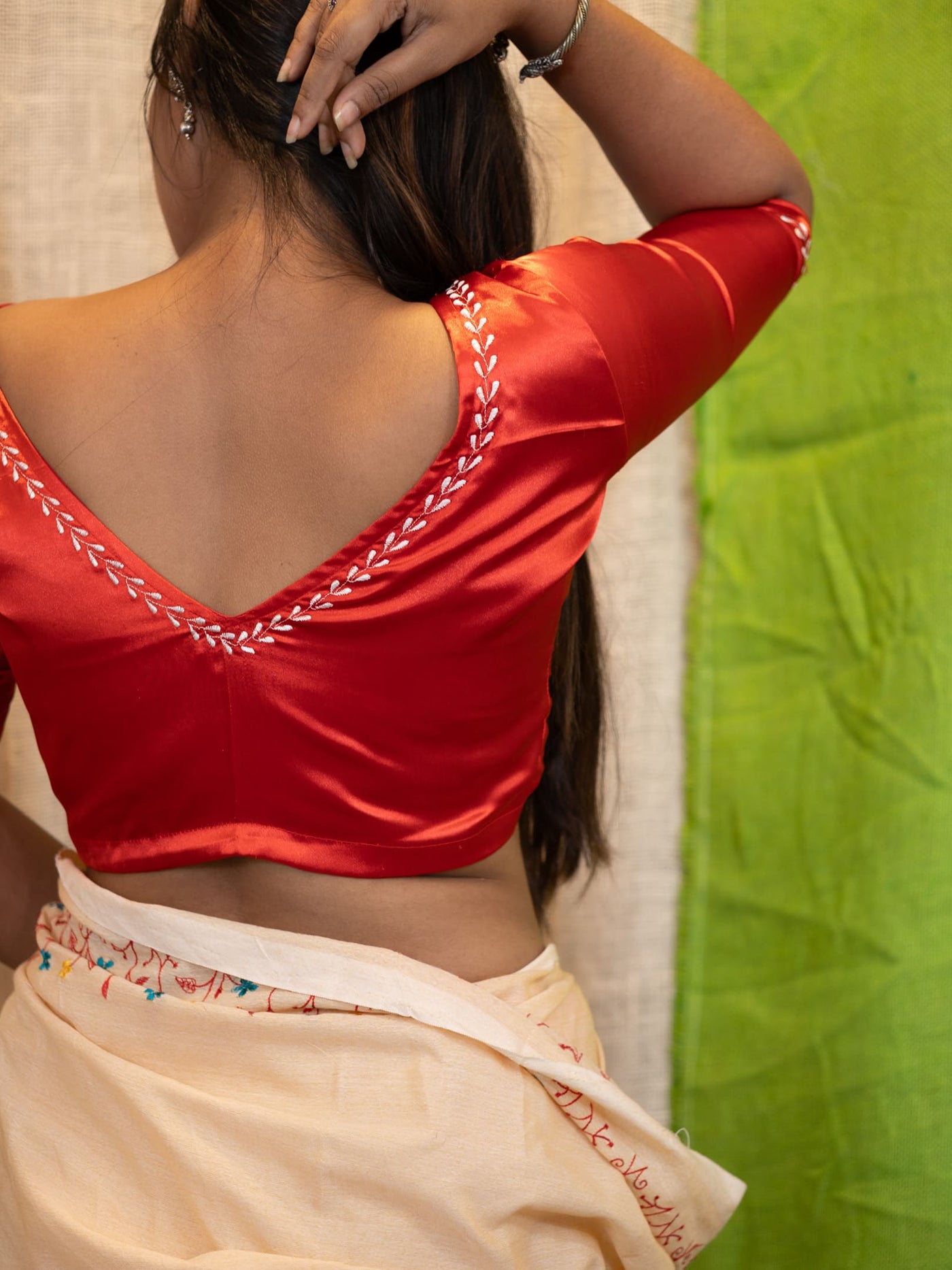 Embroidered V Neck Saree Blouse