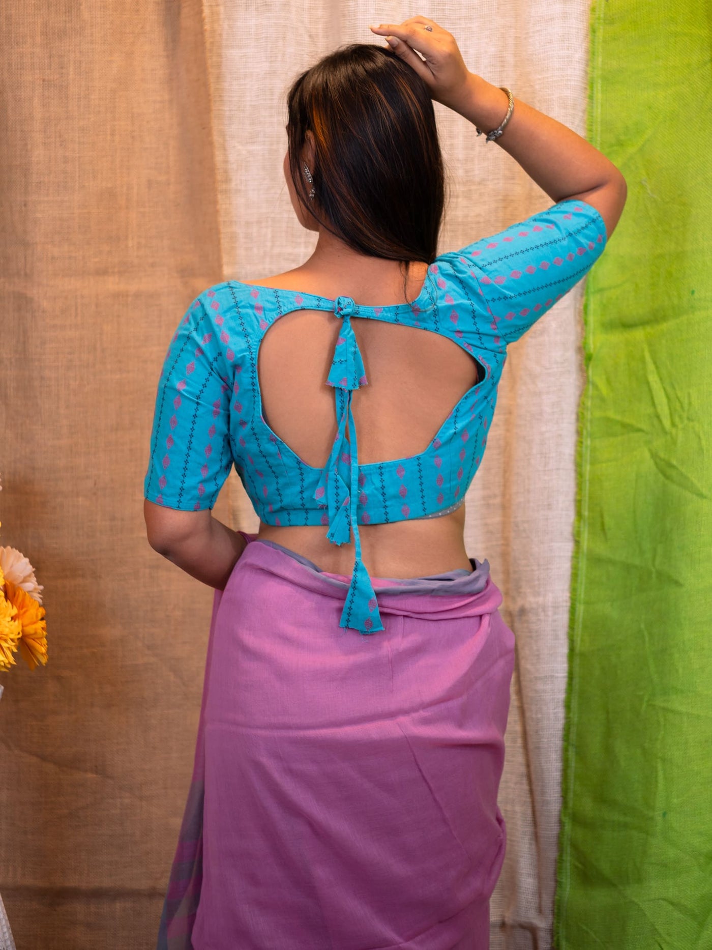 Geometric Printed Cotton Saree Blouse