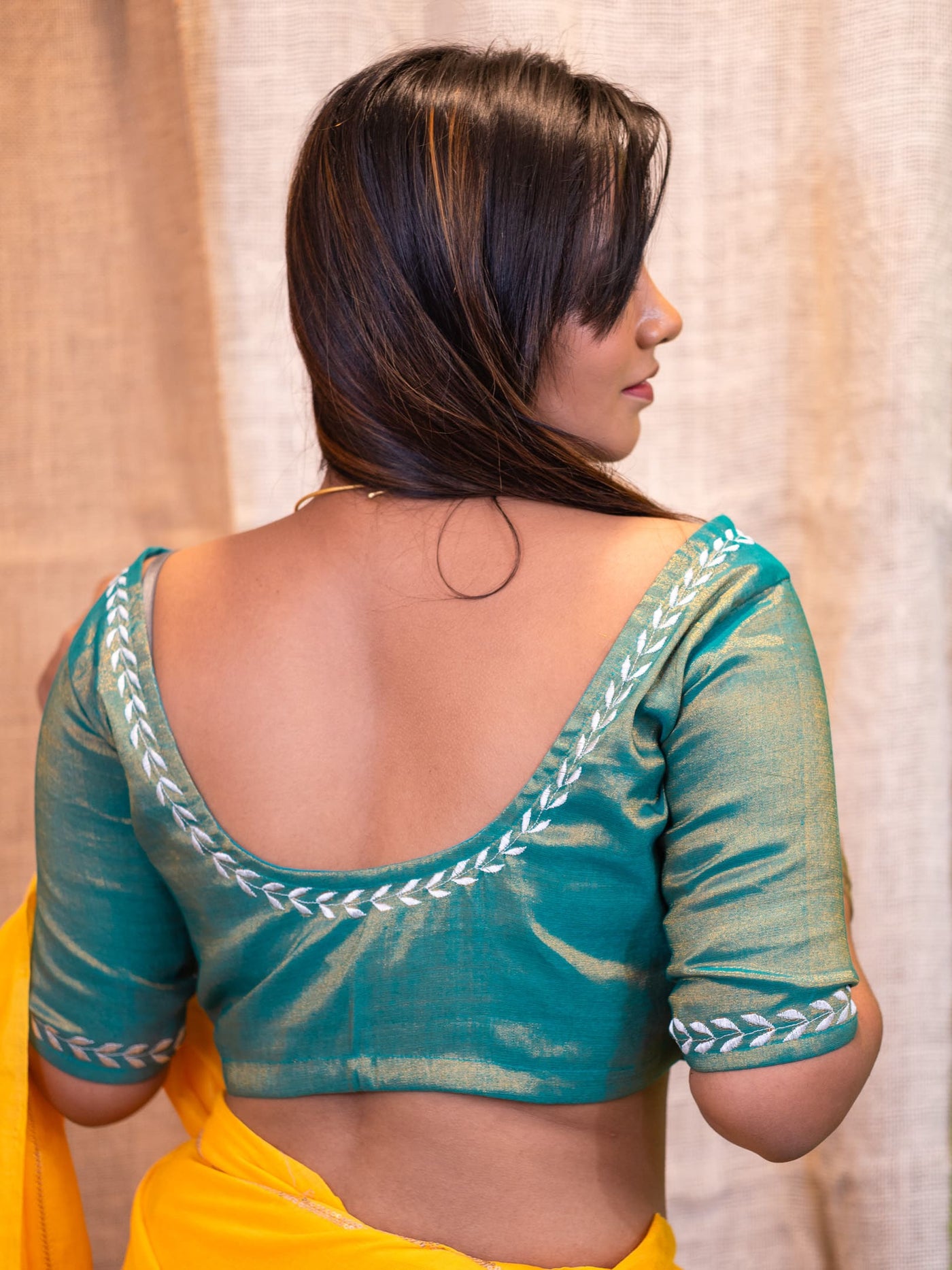 Sequinned Embroidered Silk Saree Blouse - Uttariya