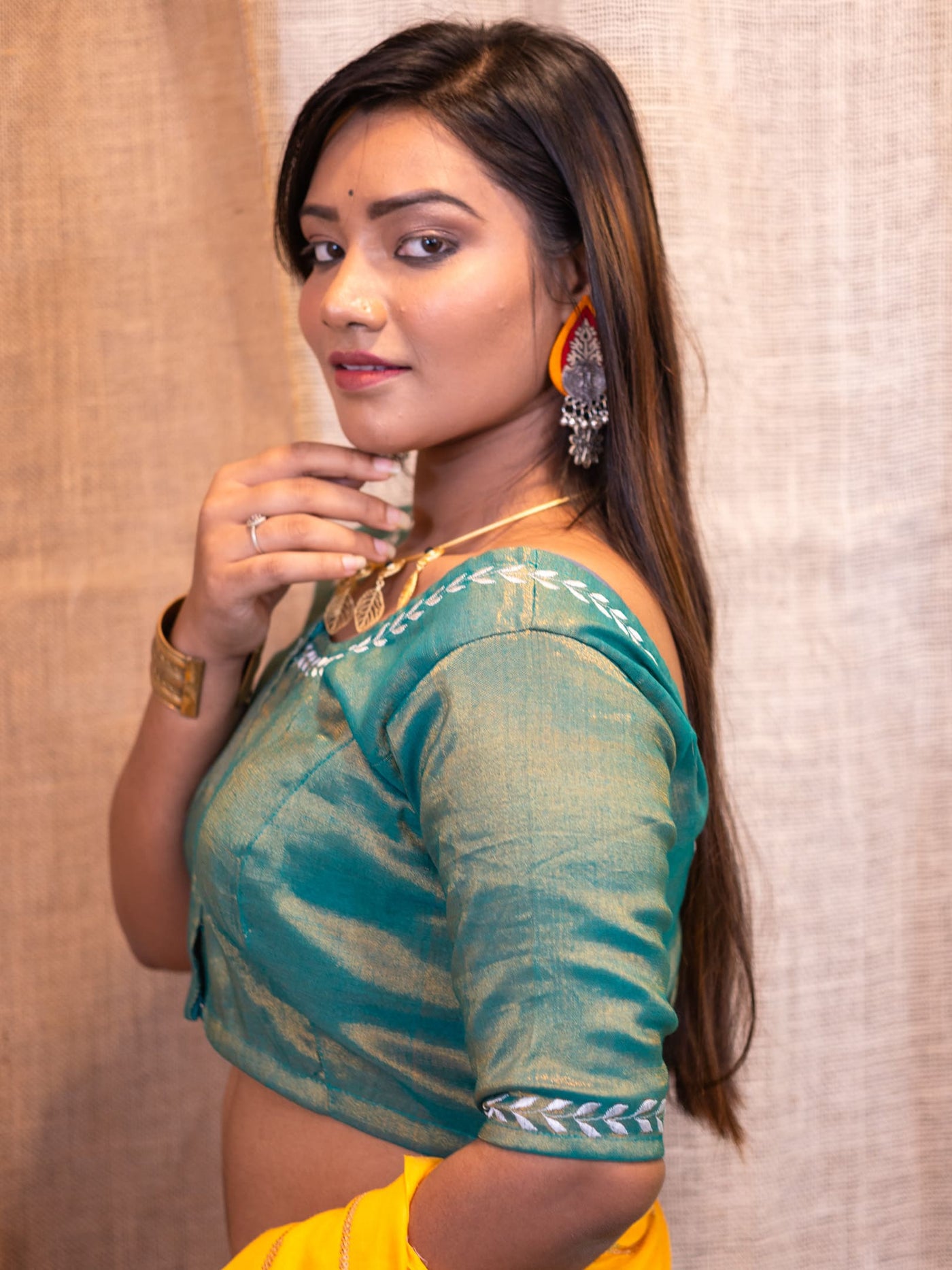 Sequinned Embroidered Silk Saree Blouse - Uttariya
