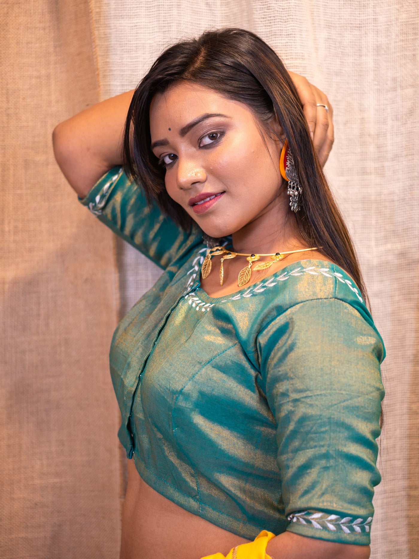 Sequinned Embroidered Silk Saree Blouse - Uttariya