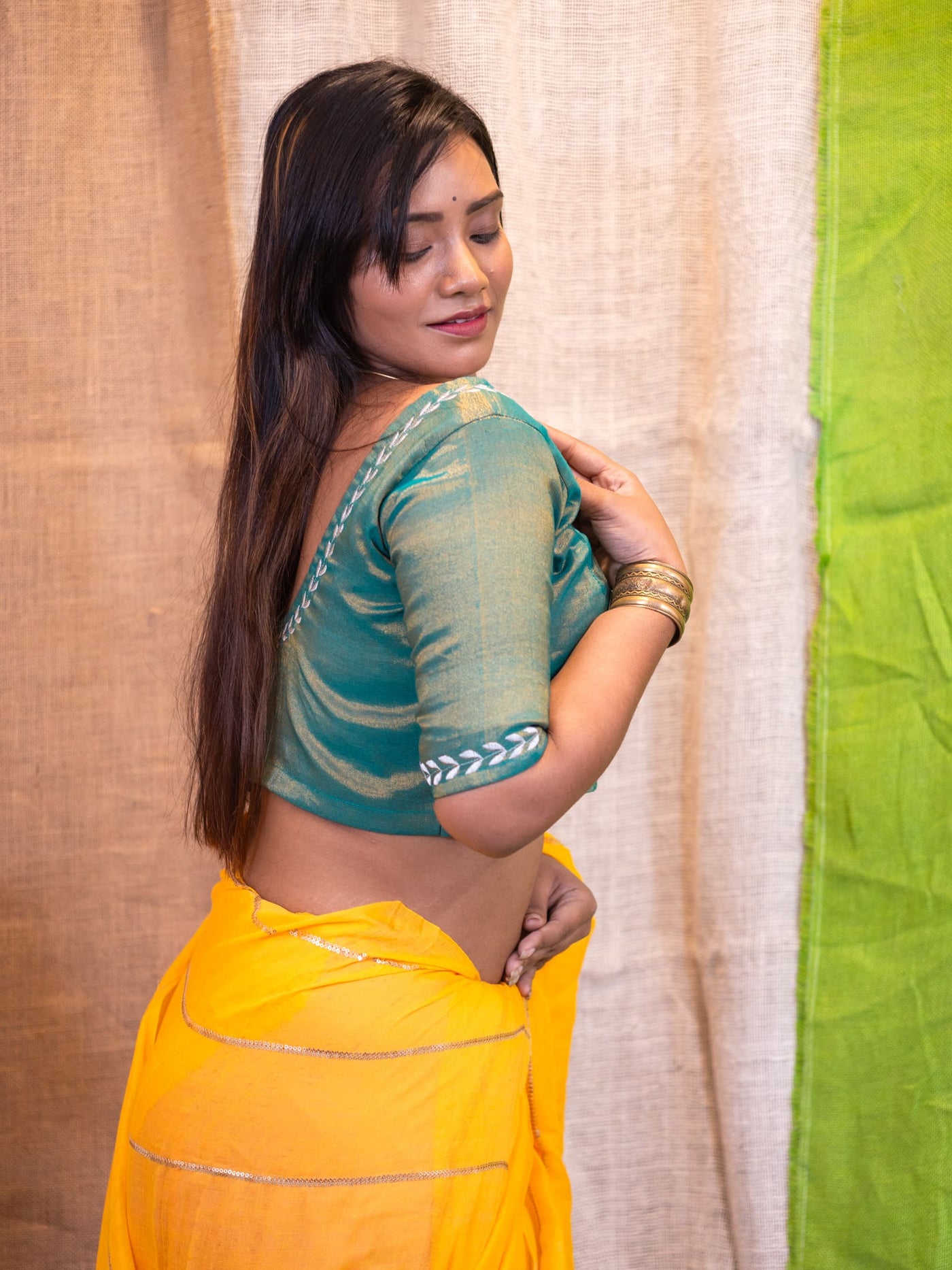 Sequinned Embroidered Silk Saree Blouse - Uttariya