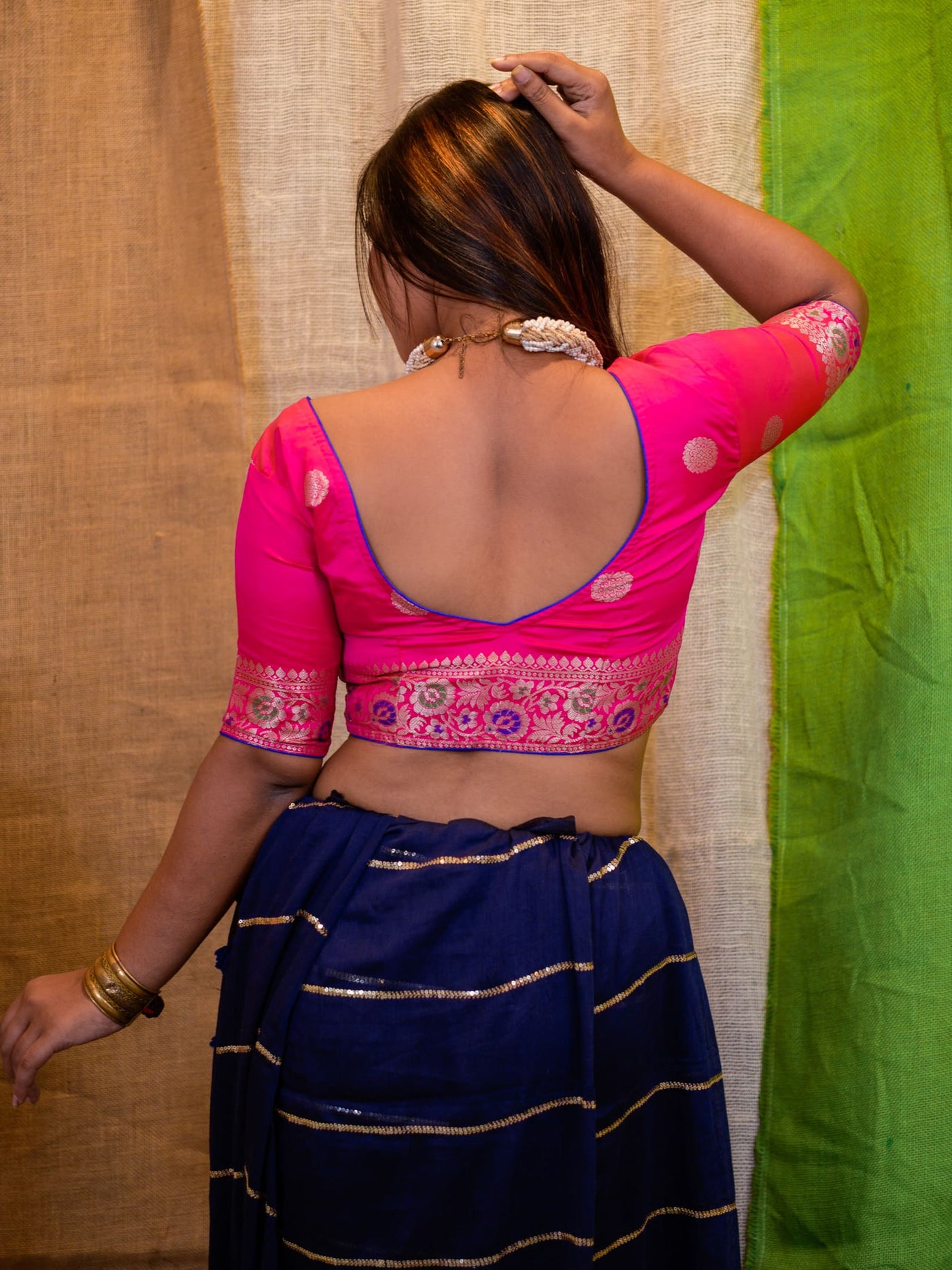 Women Pink Banarasi Saree Blouse