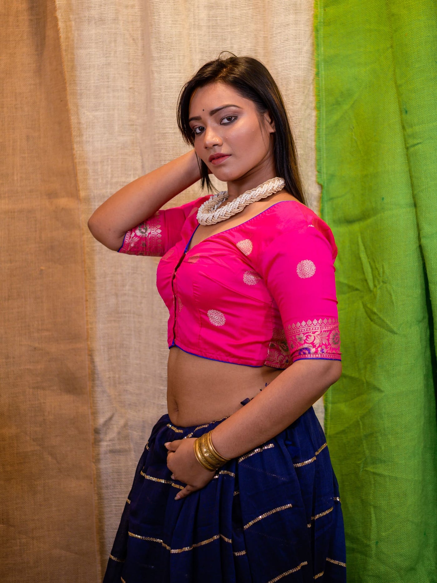 Women Pink Banarasi Saree Blouse