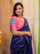 Hand-Embroidered Cotton V-Neck Saree Blouse