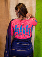 Hand-Embroidered Cotton V-Neck Saree Blouse