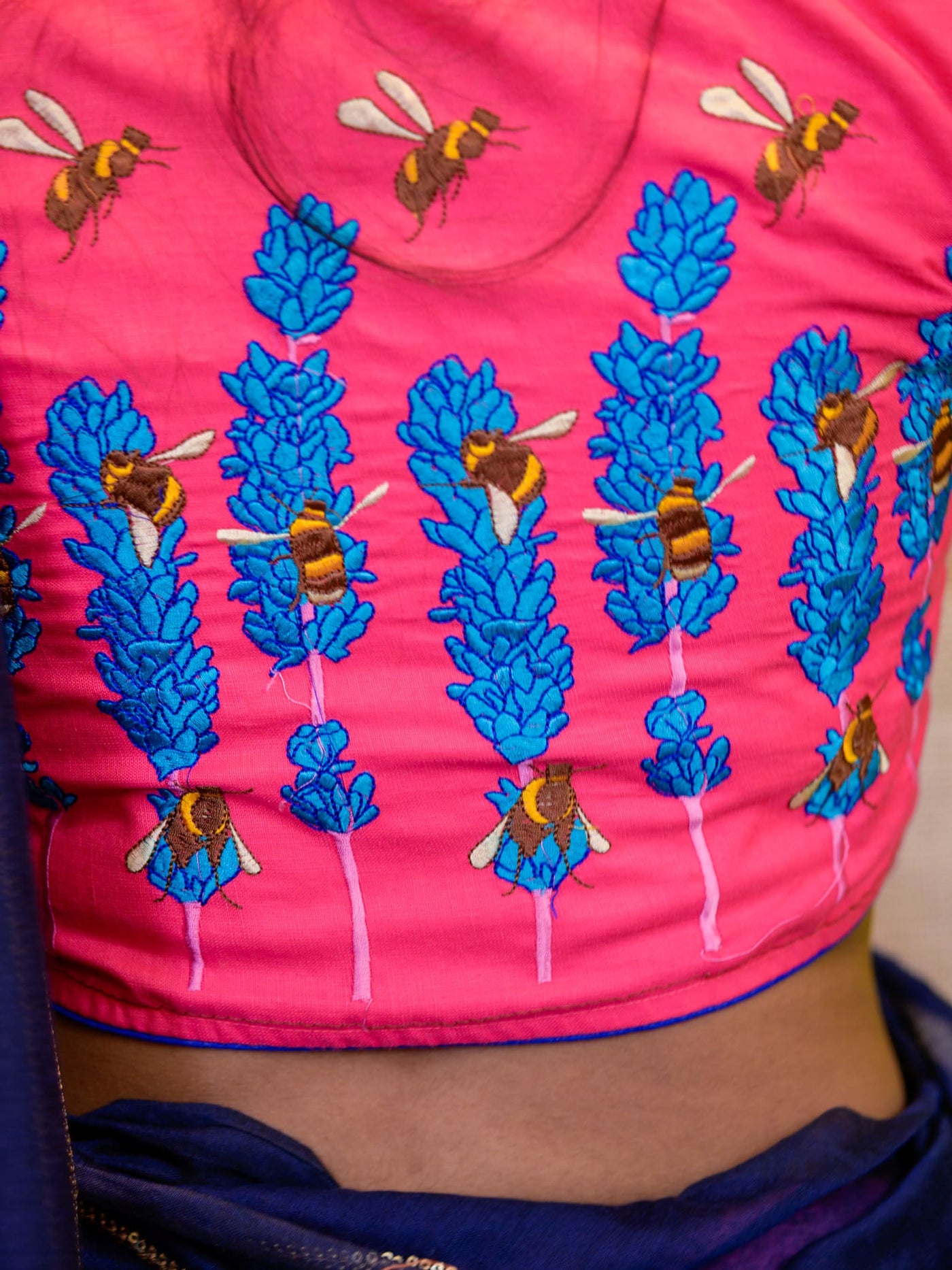 Hand-Embroidered Cotton V-Neck Saree Blouse