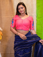 Hand-Embroidered Cotton V-Neck Saree Blouse