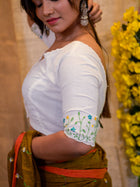 Hand-Embroidered Cotton White Saree Blouse