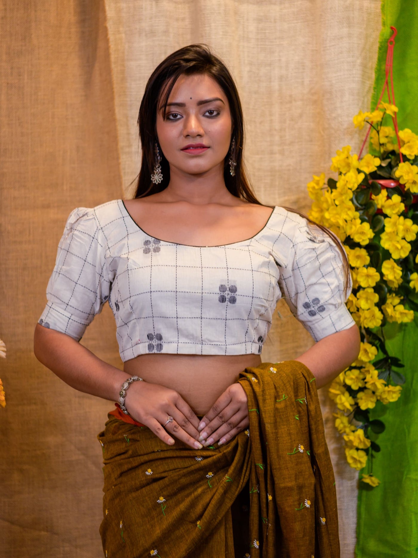 Printed Cotton Round Neck Saree Blouse