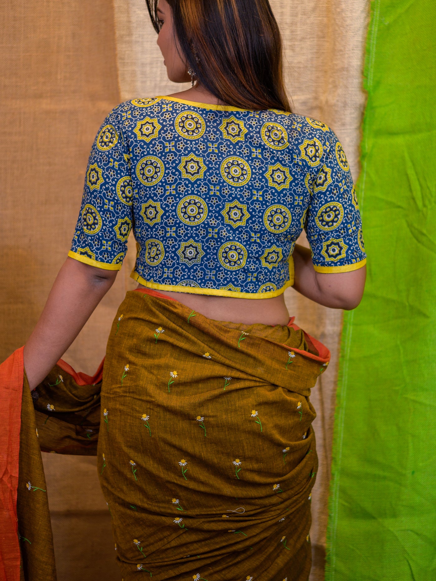 Printed Cotton Saree Blouse - Uttariya