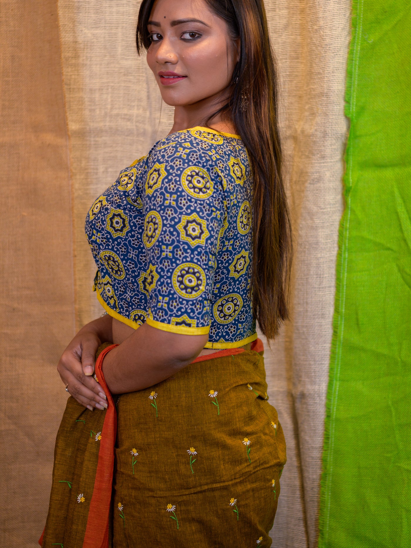 Printed Cotton Saree Blouse - Uttariya