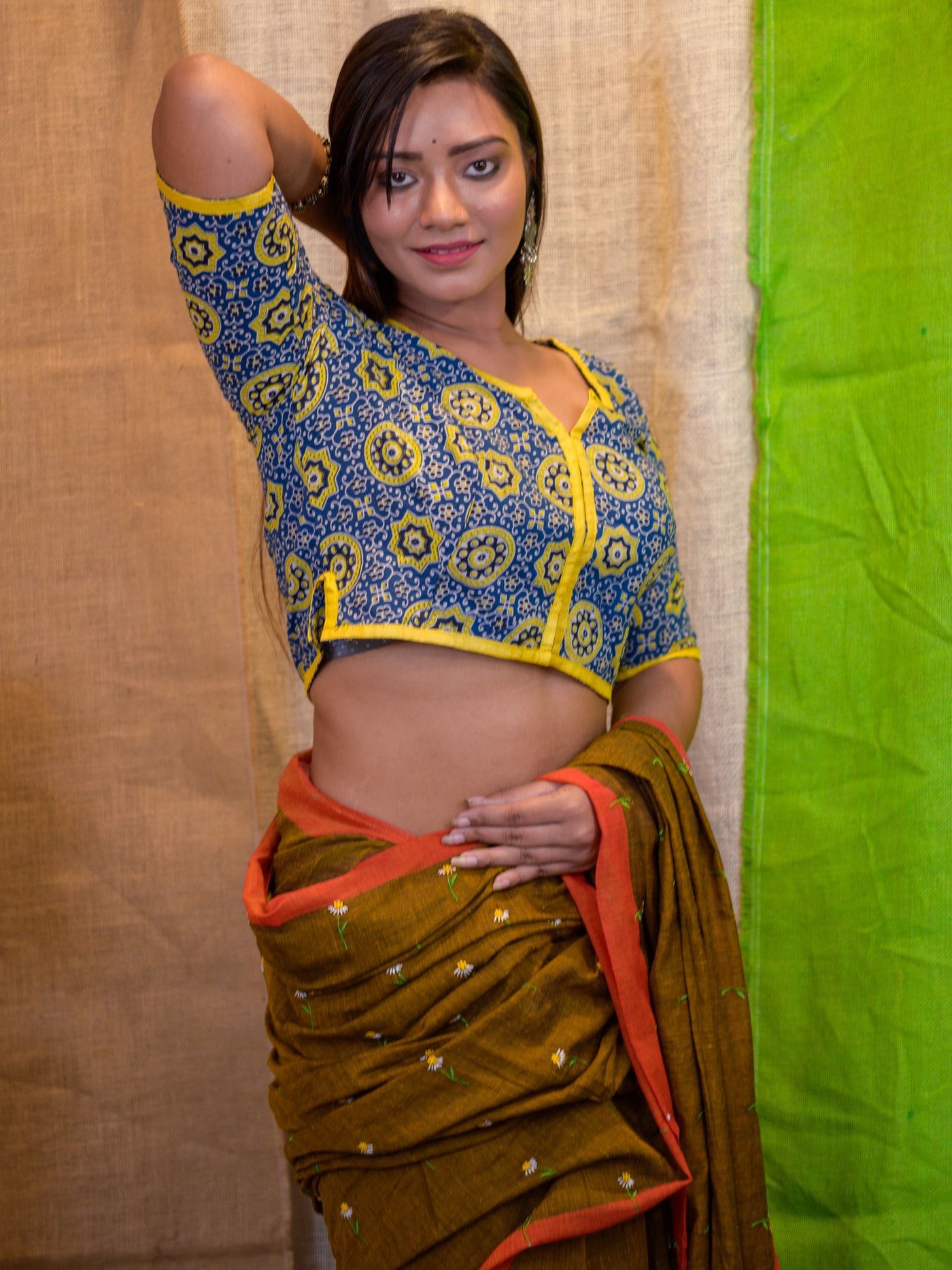 Printed Cotton Saree Blouse - Uttariya