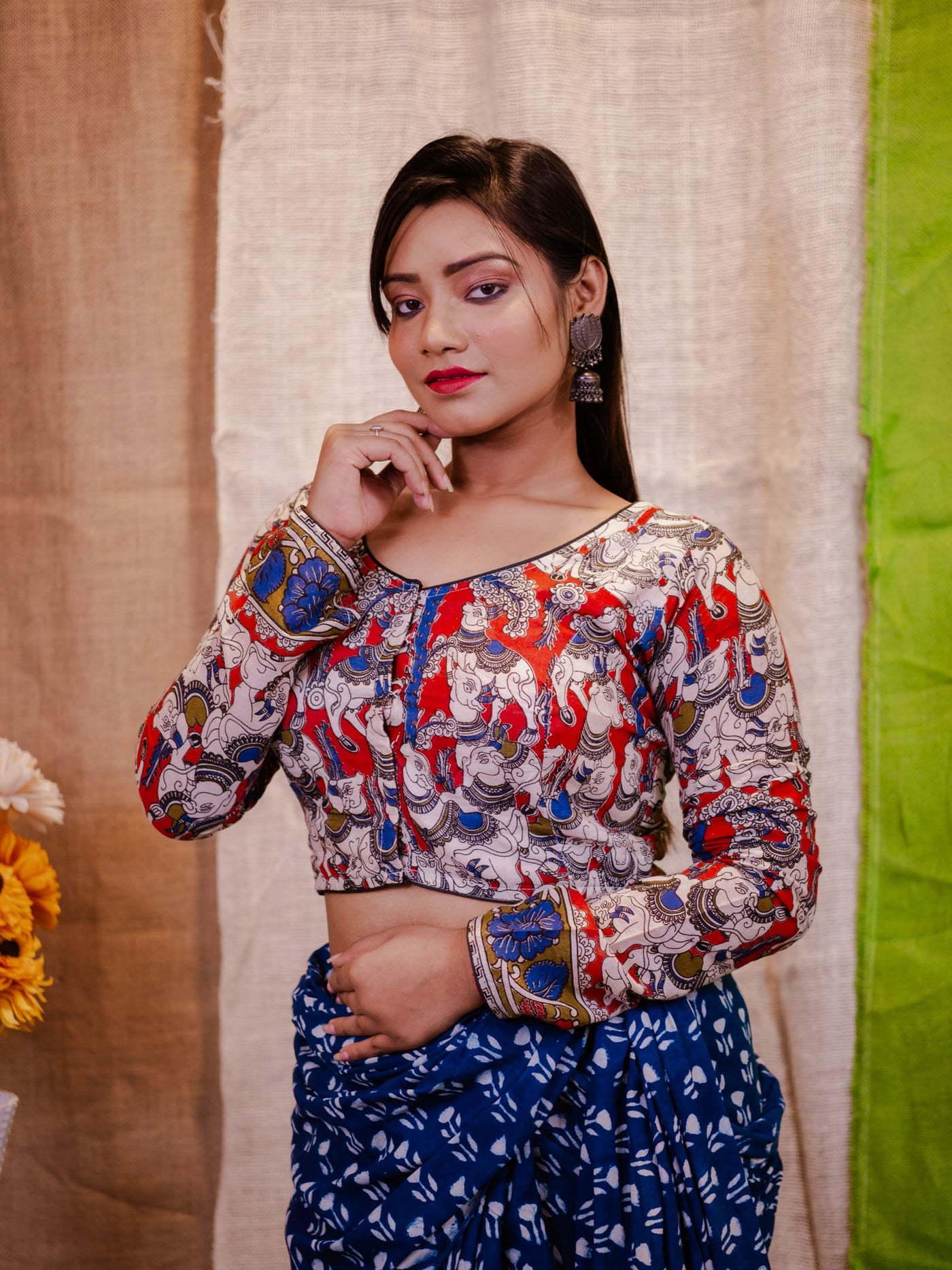 Printed Cotton Saree Blouse - Uttariya