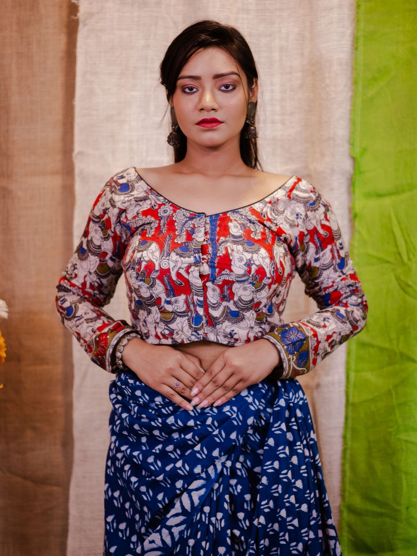 Printed Cotton Saree Blouse - Uttariya
