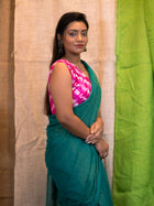 Printed Cotton V Neck Pink Saree Blouse