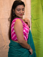 Printed Cotton V Neck Pink Saree Blouse