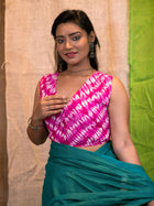 Printed Cotton V Neck Pink Saree Blouse