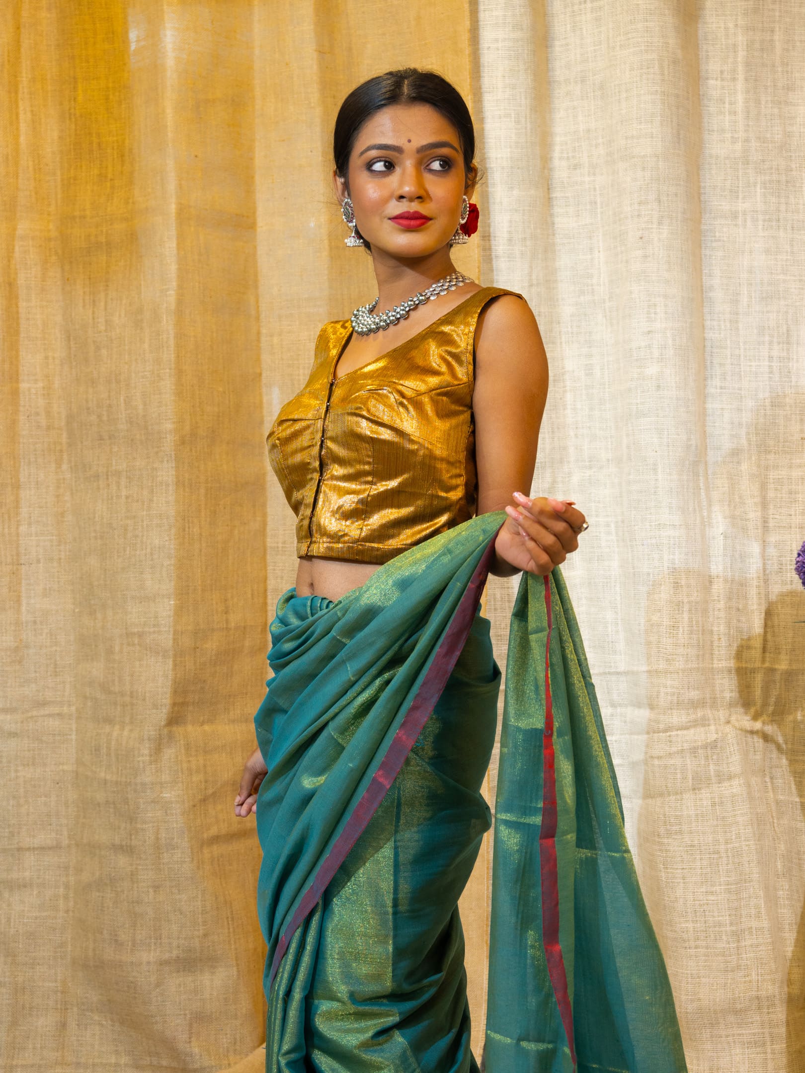 Copper Embellished Saree Blouse