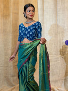 Indigo Women Floral Printed V Neck Cotton Saree Blouse