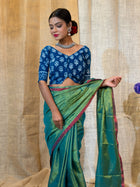 Indigo Women Floral Printed V Neck Cotton Saree Blouse