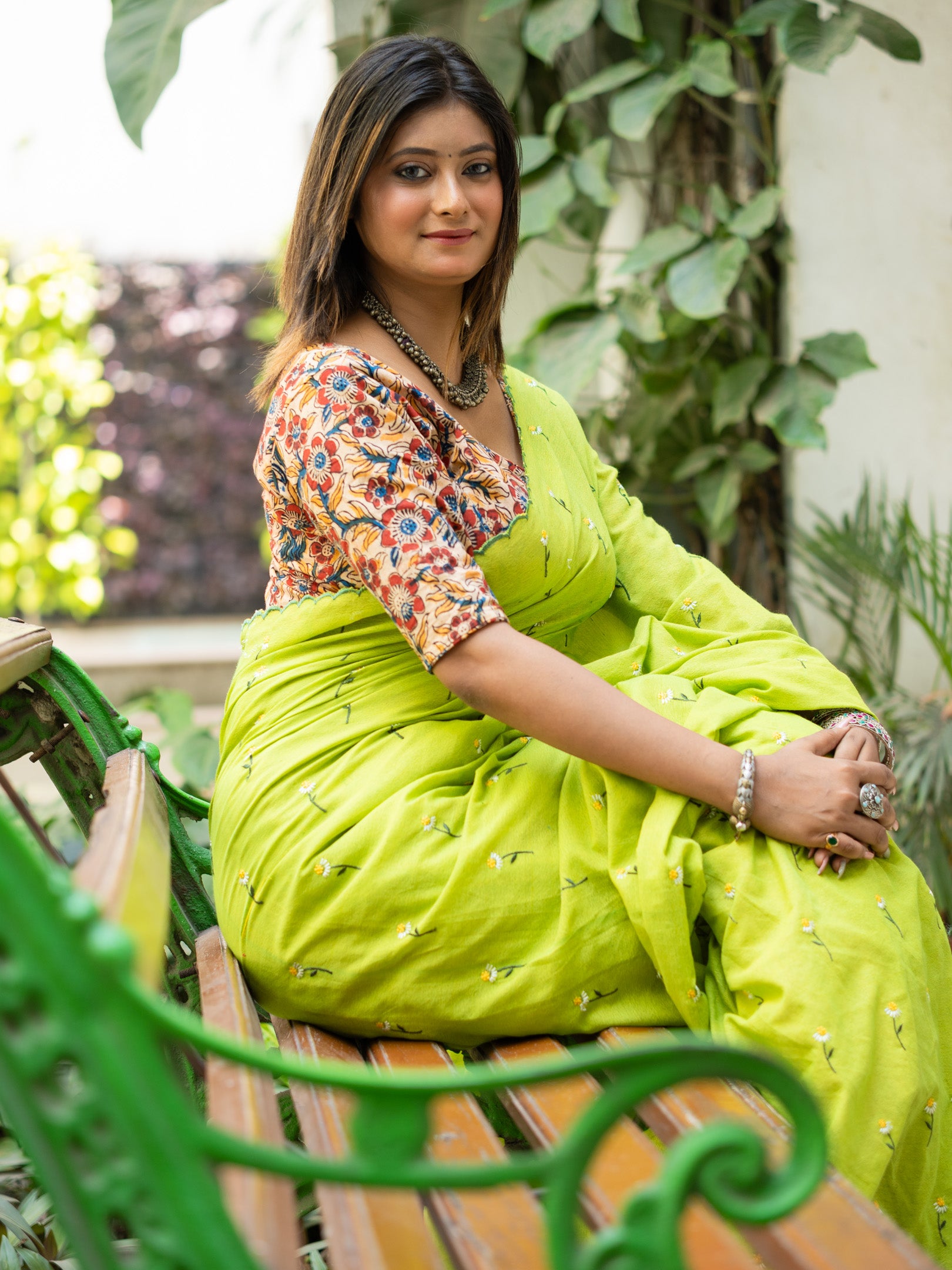 Lime flower khadi embroidered Saree
