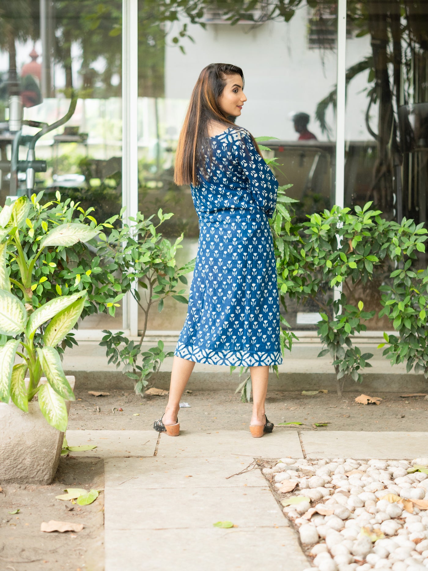 Indigo Dotted Cotton Dress