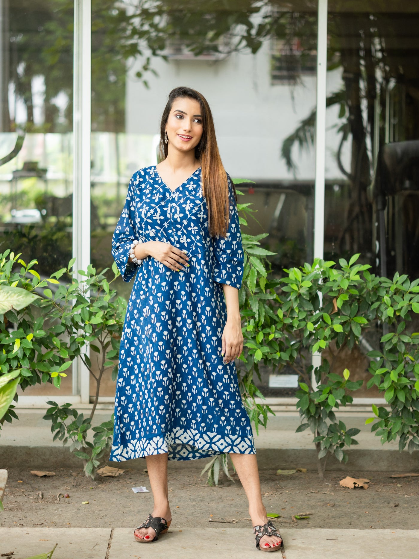 Indigo Dotted Cotton Dress