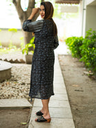 Black Satin Linen Cotton Dress - Uttariya