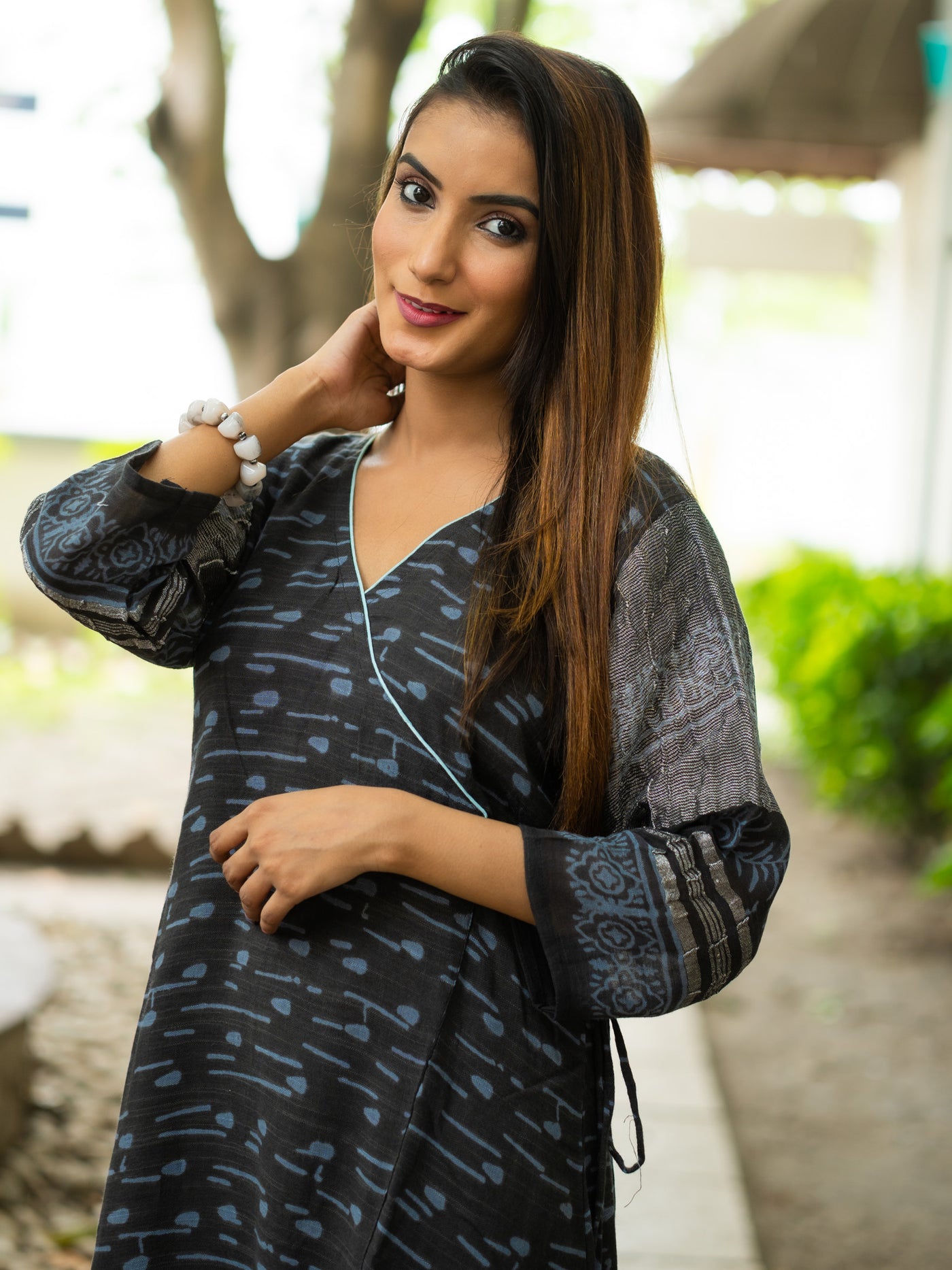 Black Satin Linen Cotton Dress - Uttariya