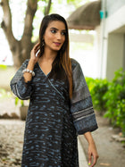 Black Satin Linen Cotton Dress - Uttariya