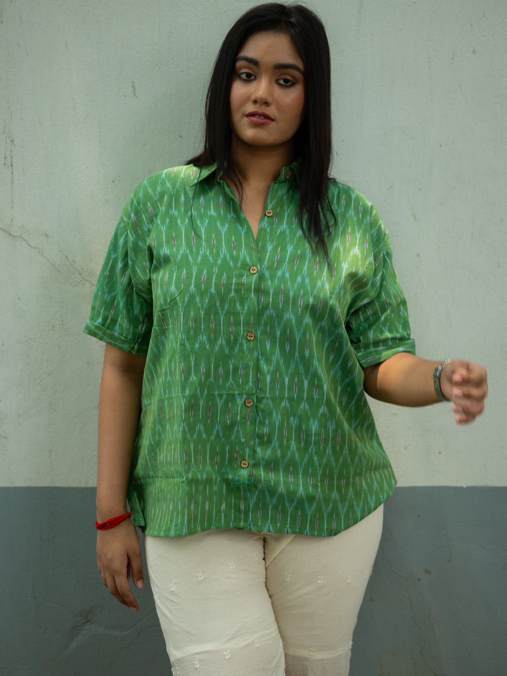 green ikkat shirt