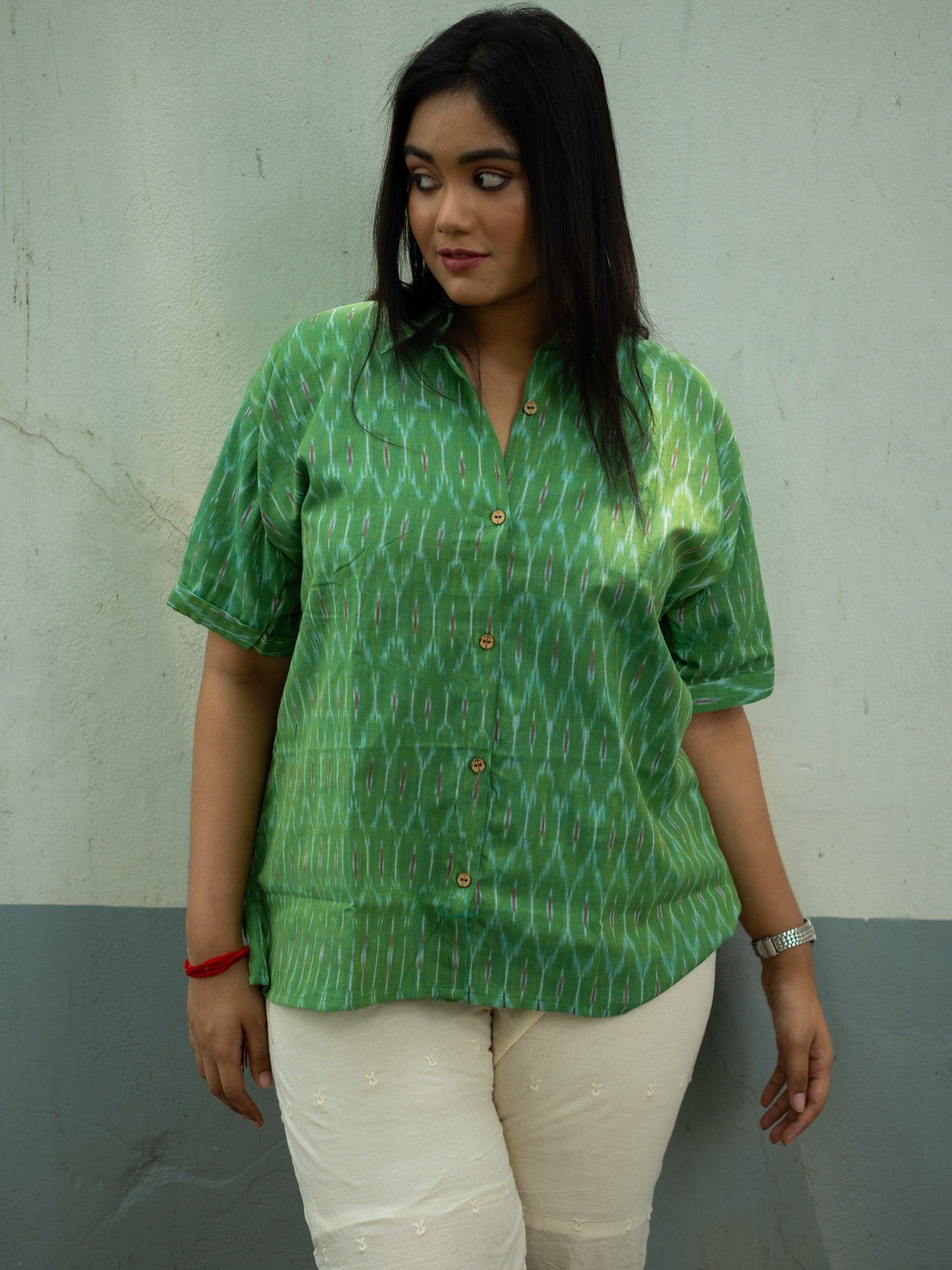 green ikkat shirt