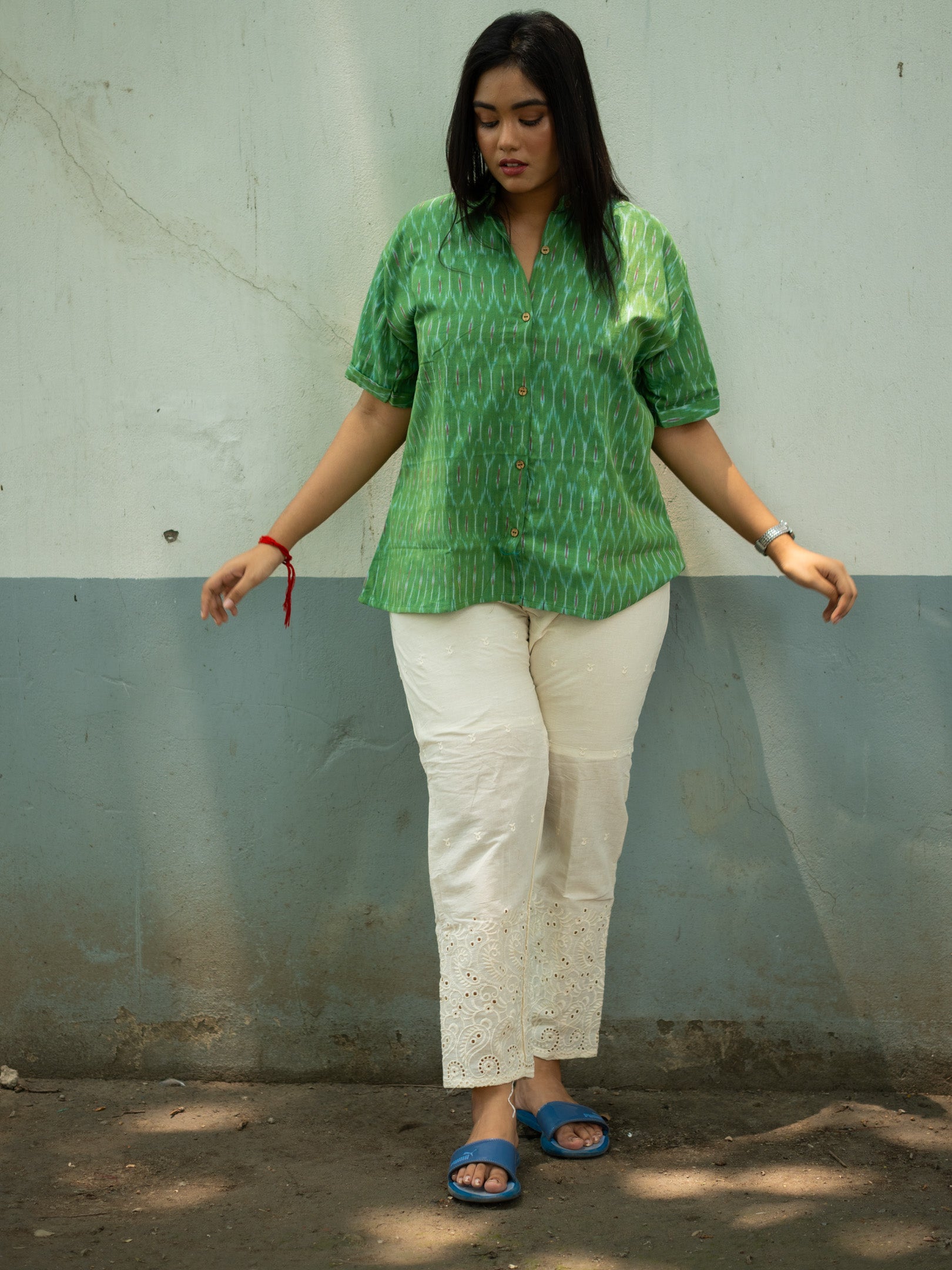 green ikkat shirt