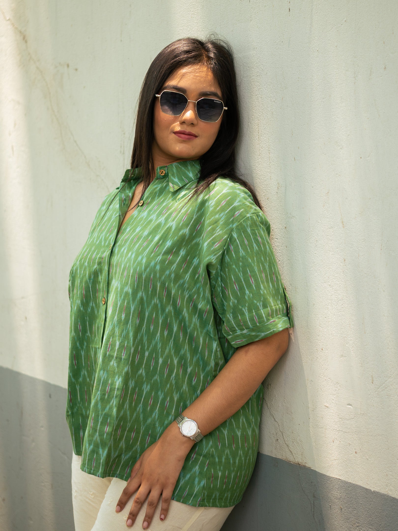 green ikkat shirt