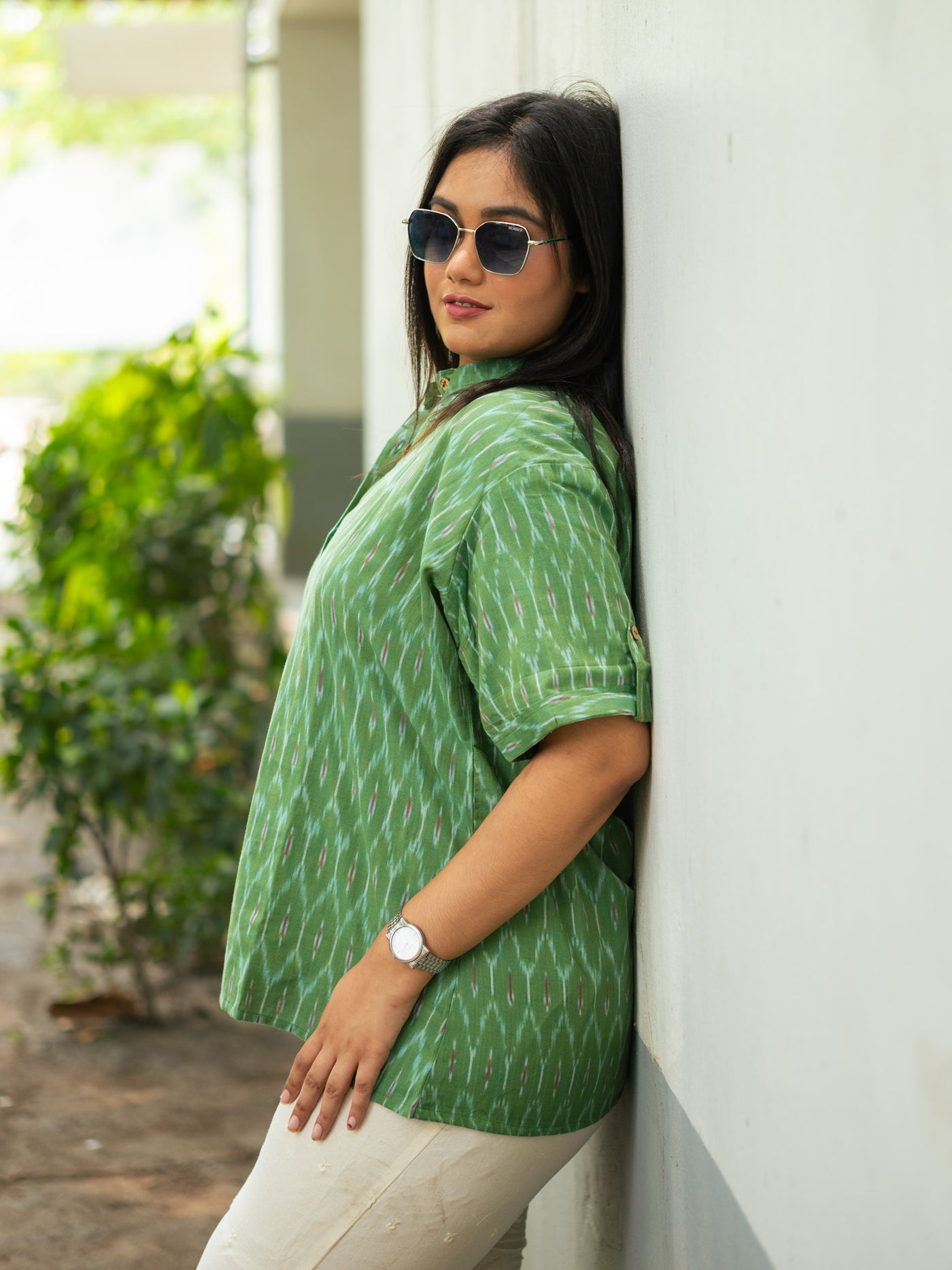 Green ikkat shirt