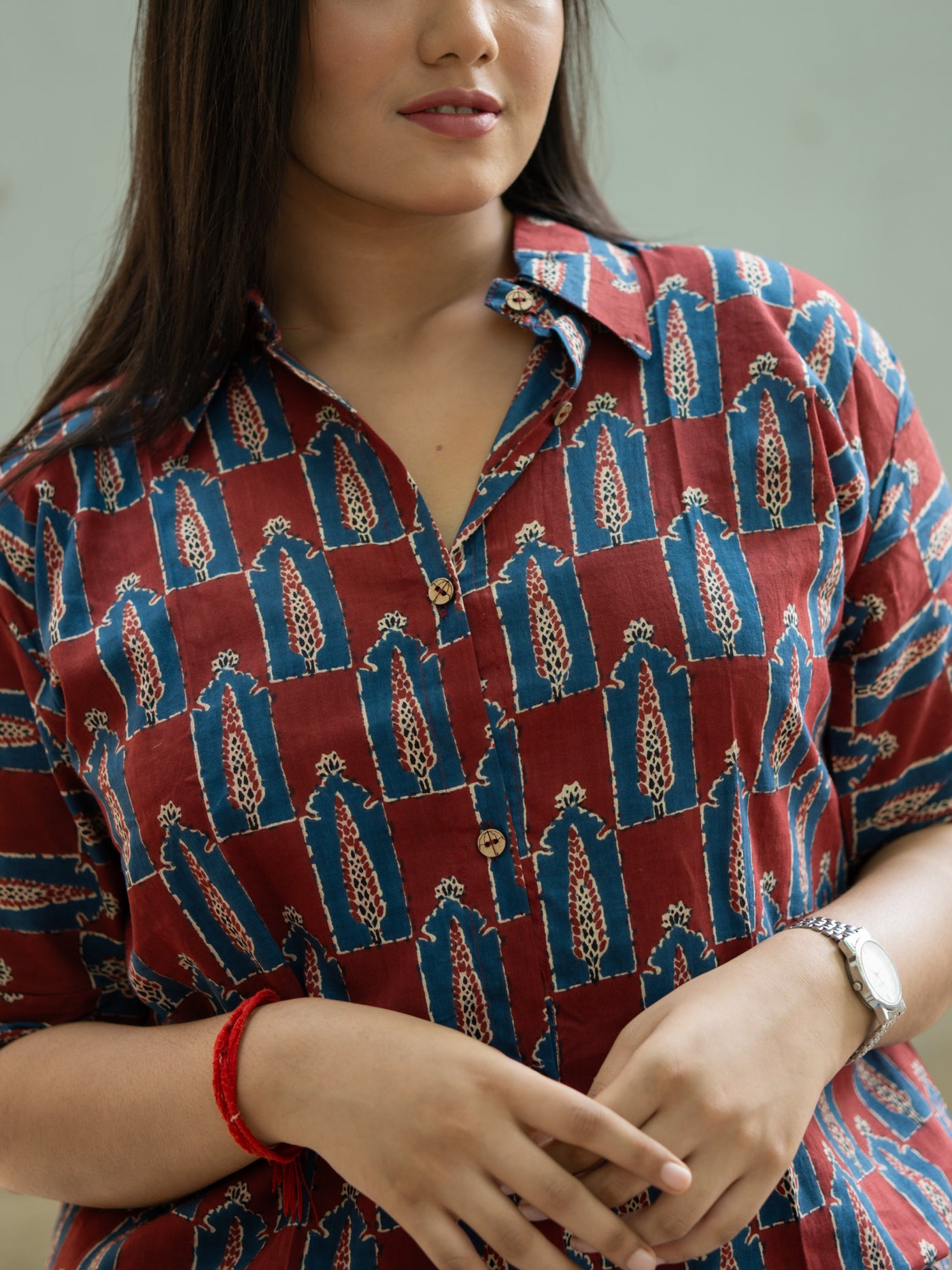 Maroon printed shirt - Uttariya
