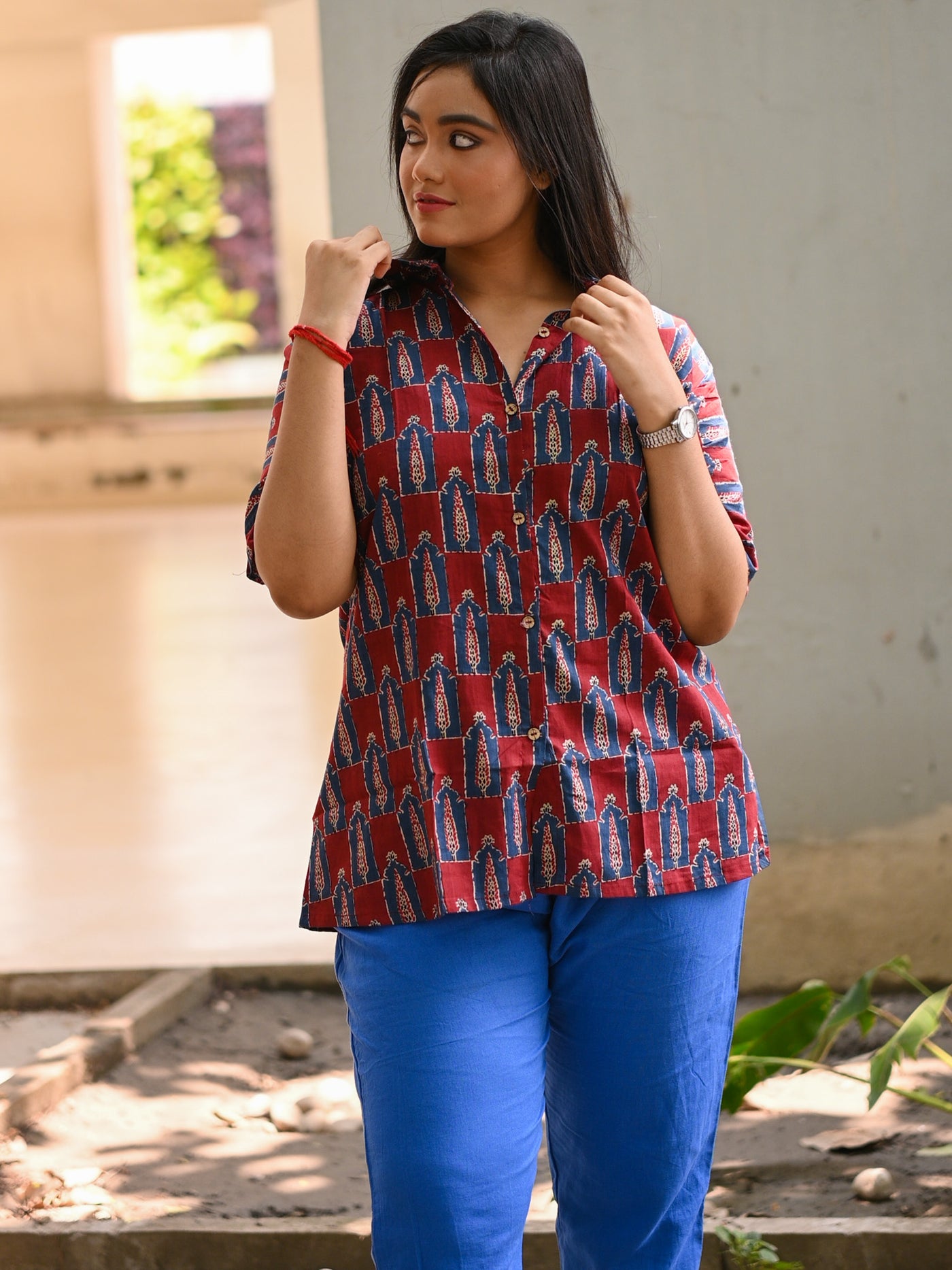 Maroon printed shirt - Uttariya