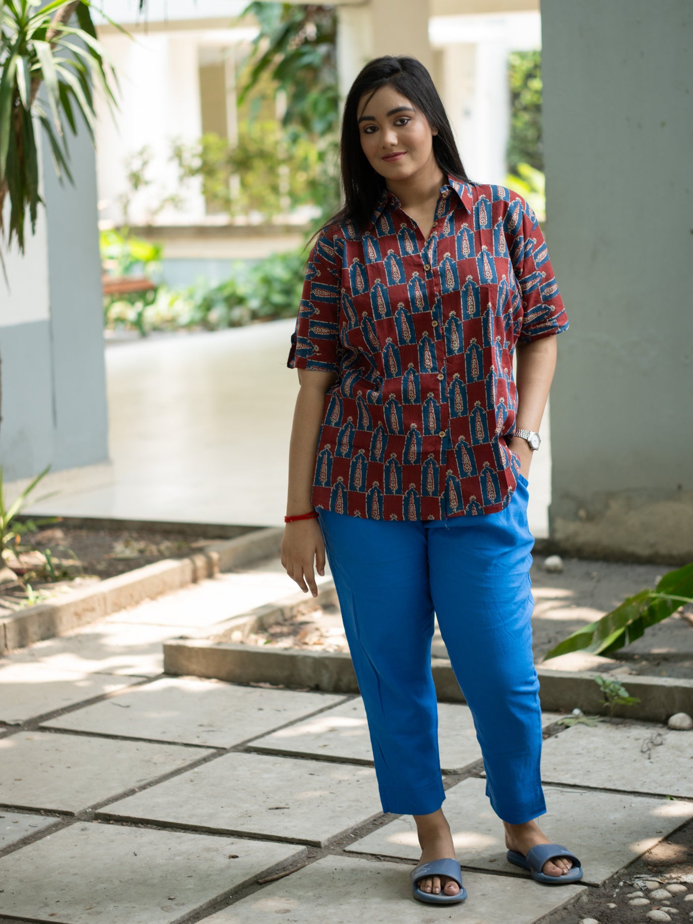 Maroon printed shirt - Uttariya