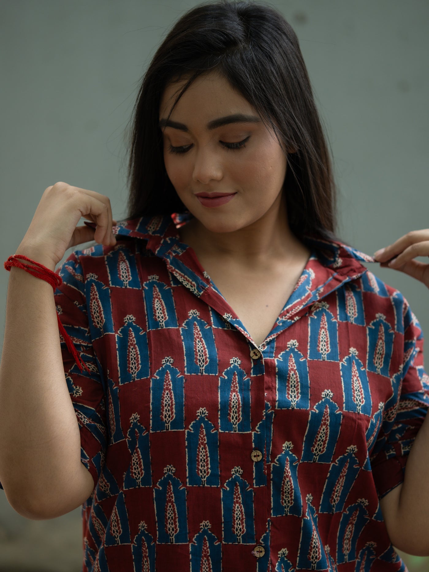 Maroon printed shirt - Uttariya