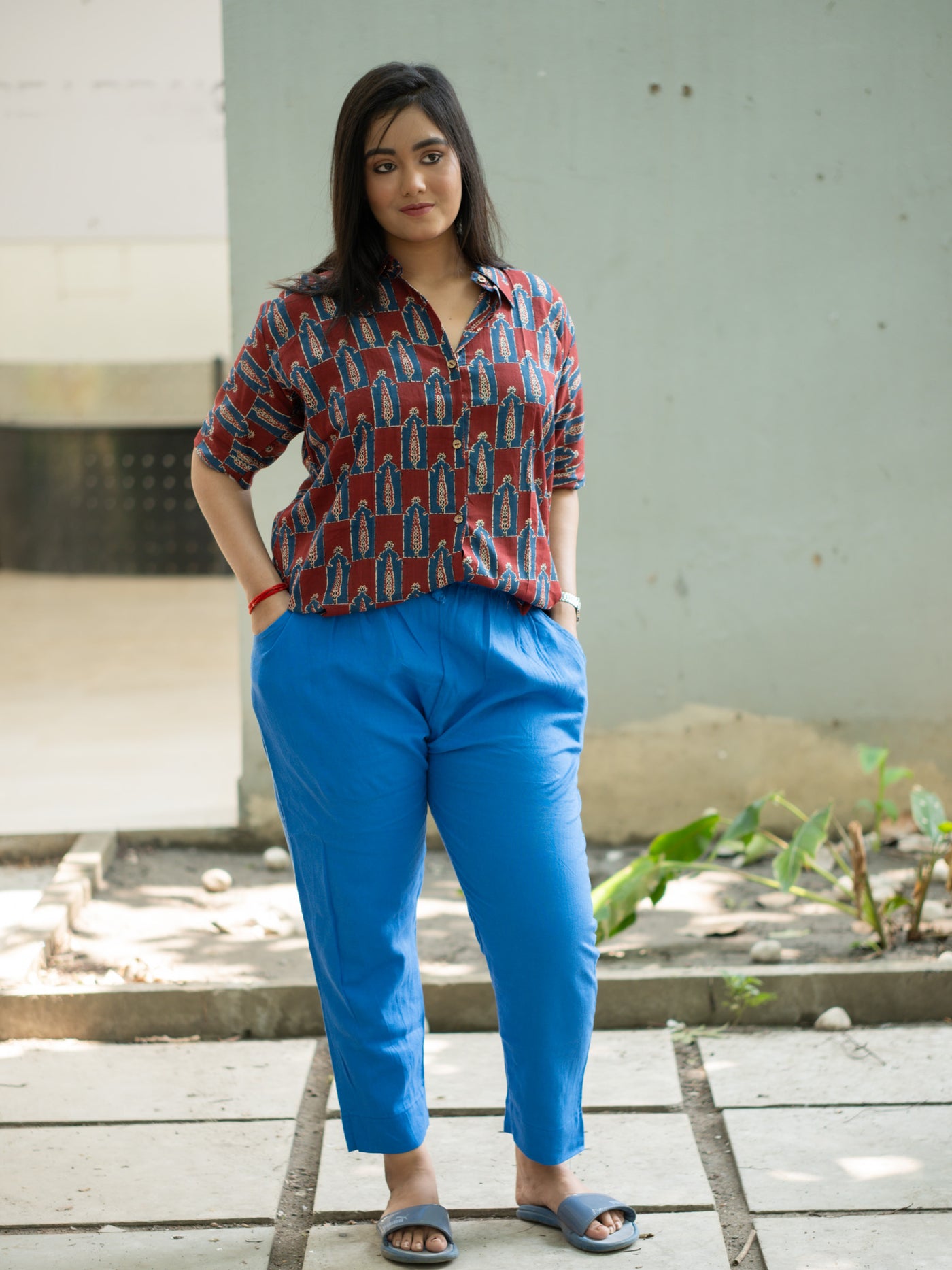 Maroon printed shirt - Uttariya